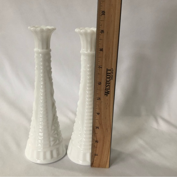 Vintage Farmhouse White Milk Glass Tall Bud Vases 9” - Set of 2 - Picture 9 of 10